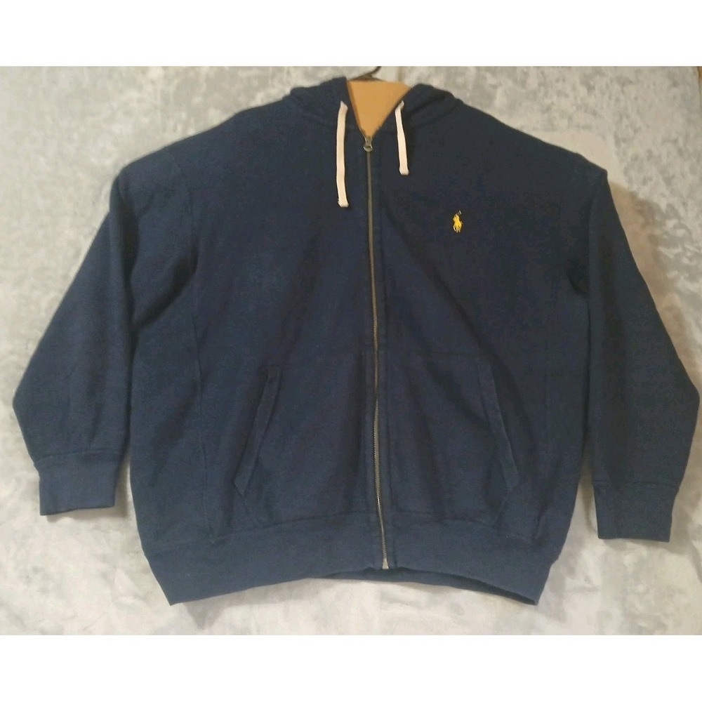 Polo Ralph Lauren  Sweatshirt Hoodie XXL 2XL Navy‎ Blue Full Zip Yellow Pony